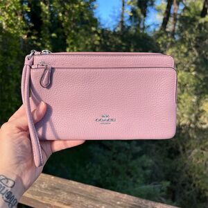 COACH Double Zip Phone Wristlet Wallet Purple/Pink w Silver Hardware C4126